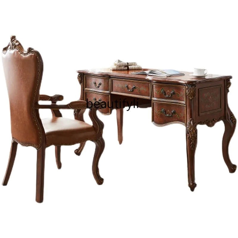 American-Style Solid Wood Computer Integrated Desk Light Luxury Study Calligraphy Large Desk Living Room Computer Desk commercial vehicle modified interior luxury south american teak car solid wood flooring