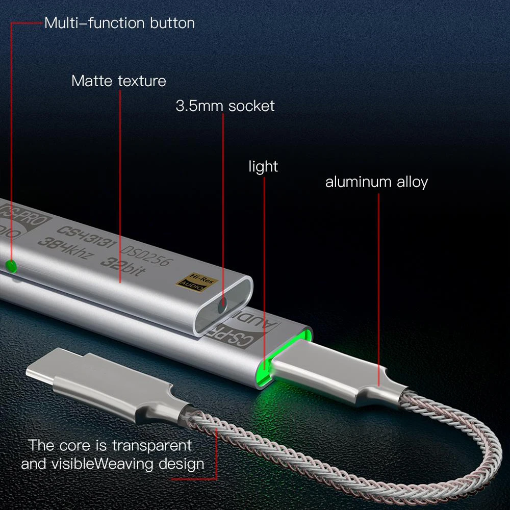 Headphone Amplifier 3.5mm AUX Adapter USB C DAC Dongle HiFi Audio Amp