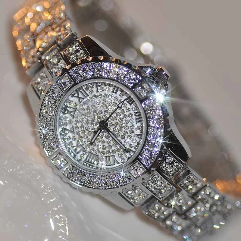 Luxury Shiny Fine Zircon Quartz Watch Elegant All-Star Jewels Women Mechanical Wristwatches Fashion Folding Wrist Watches Buckle