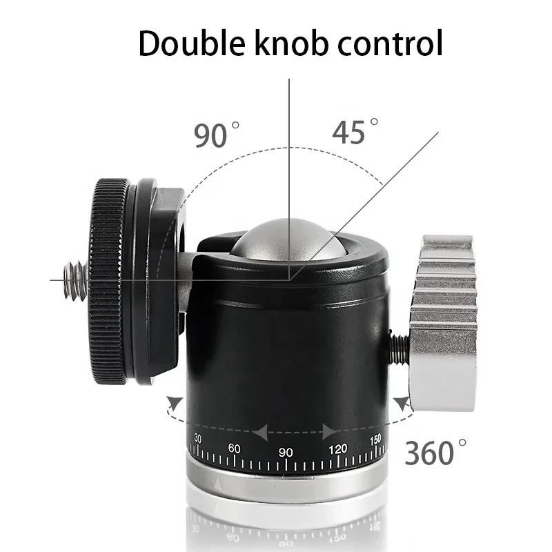 BEXIN Aluminum Alloy Panoramic Ball Head 1/4'' Screw Cold Shoe 19mm Mini Ball Head Compatible with Tripod Monopod Adapter tripod ball head camera panoramic head
