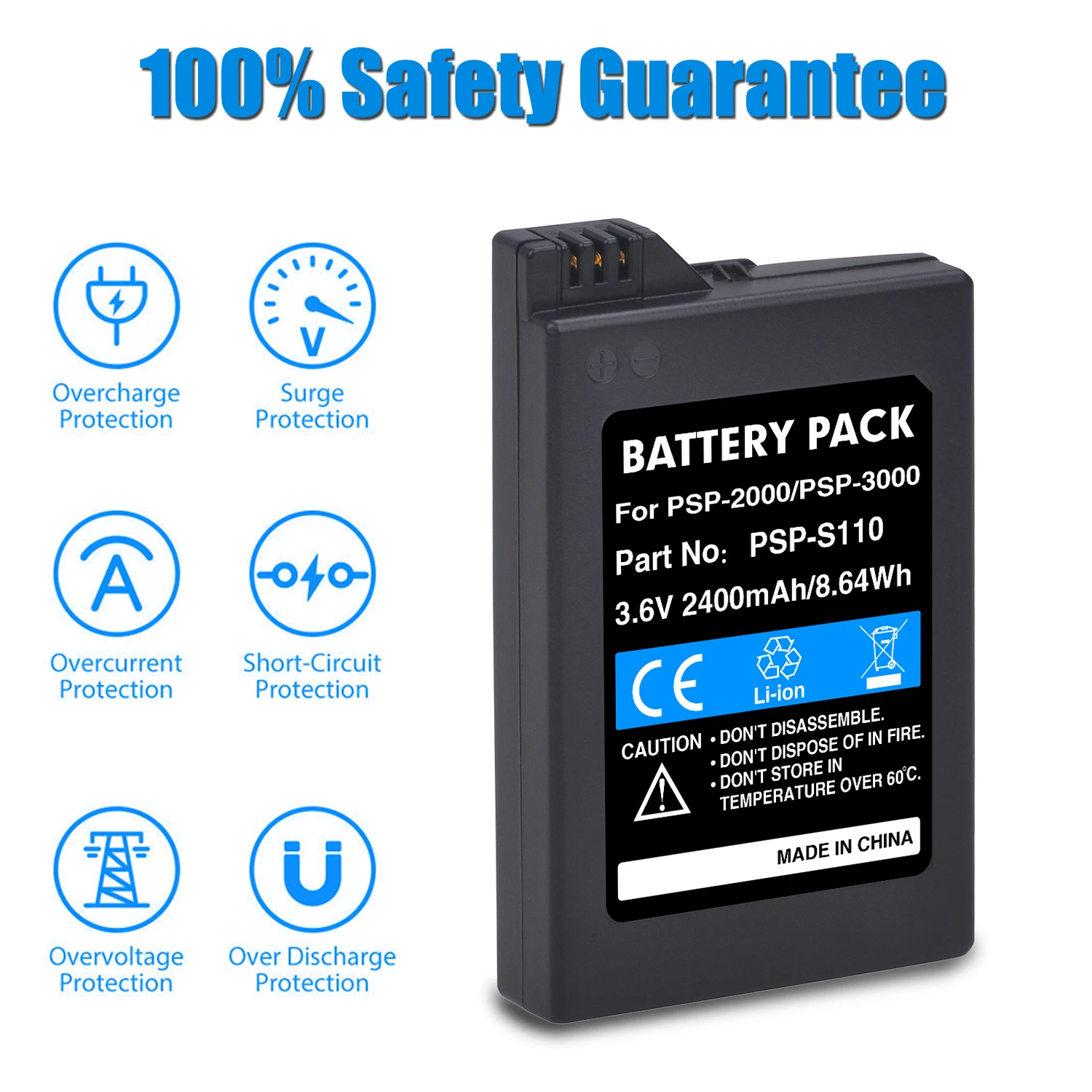 1PCS 3.6V 2400mAh PSP S110 PSP-2000 Bateria PSP-3000 Battery for Sony Gamepad PlayStation Portable Controller Accessories