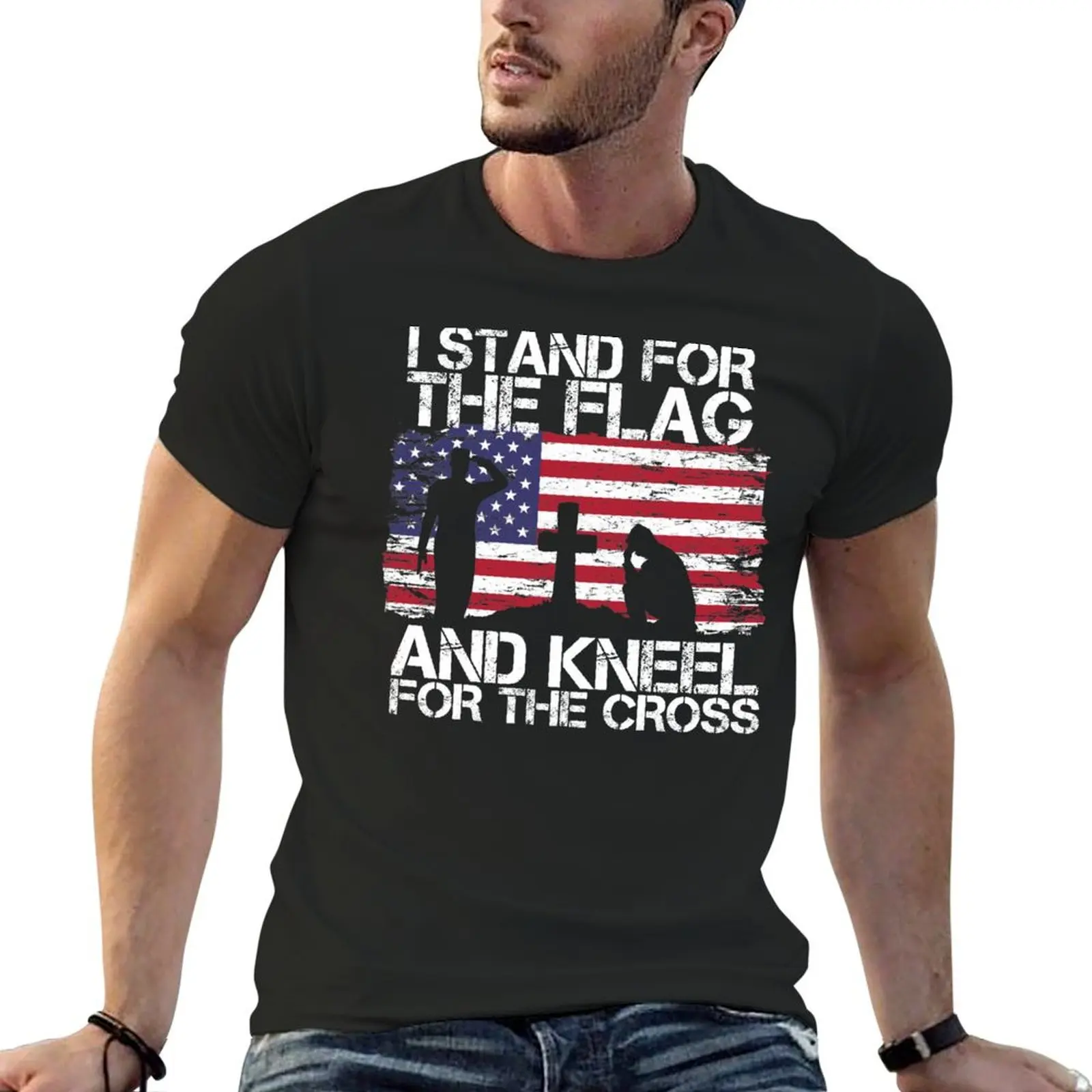 

Футболка с надписью «I stand for the Flag and Kneel for the Cross»