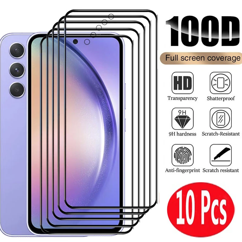 

10Pcs Full Cover Tempered Glass For Samsung Galaxy A74 A14 A54 A53 A52S A72 A73 A24 A34 A12 A13 A23 S20FE 5G Protective Film