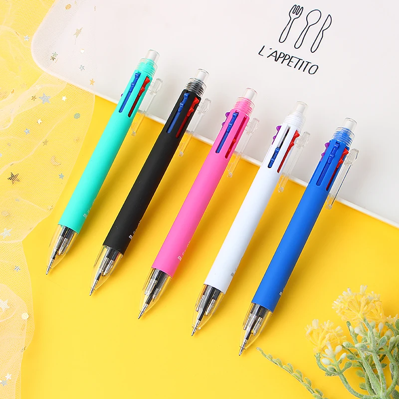 6 in 1 Multicolor Ballpoint Pen Include 5 Colors Ball Pen 1 Automatic Pencil Top Eraser for Marking Writing Office School Supply high precision european scriber ruler marking gauge fine tuning automatic aluminum alloy line scribing carpentry dropshipping