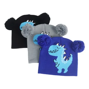 Winter Children Warm Baby Knitted Hats Dinosaur Embroidery Kids Knit Beanie Hats  Children's Hat For Boys Girls Accessories