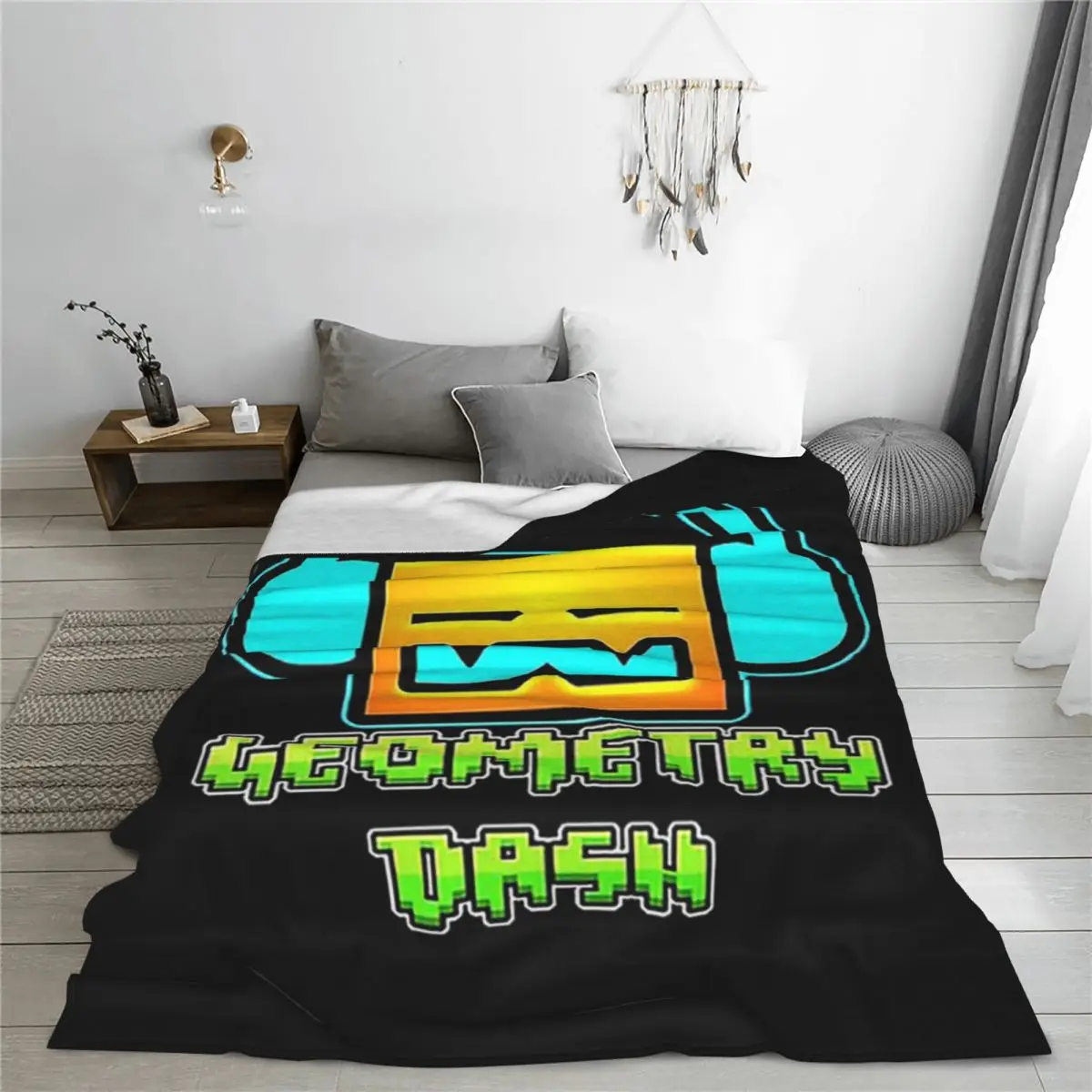Video Game Geometry Dash Blanket Soft Warm Flannel Throw Blanket Plush for Bed Living room Picnic Travel Home Couch 3