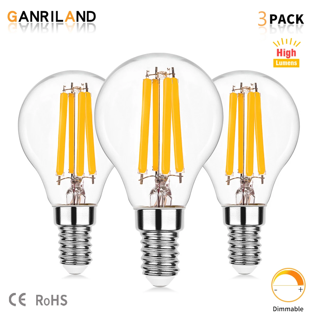 

Ganriland Retro Golbe LED Filament Bulbs E14 G45 6.5W Ultra Bright 806 Lumen Dimmable Ampoule High Lumen For Pendant Light Decor