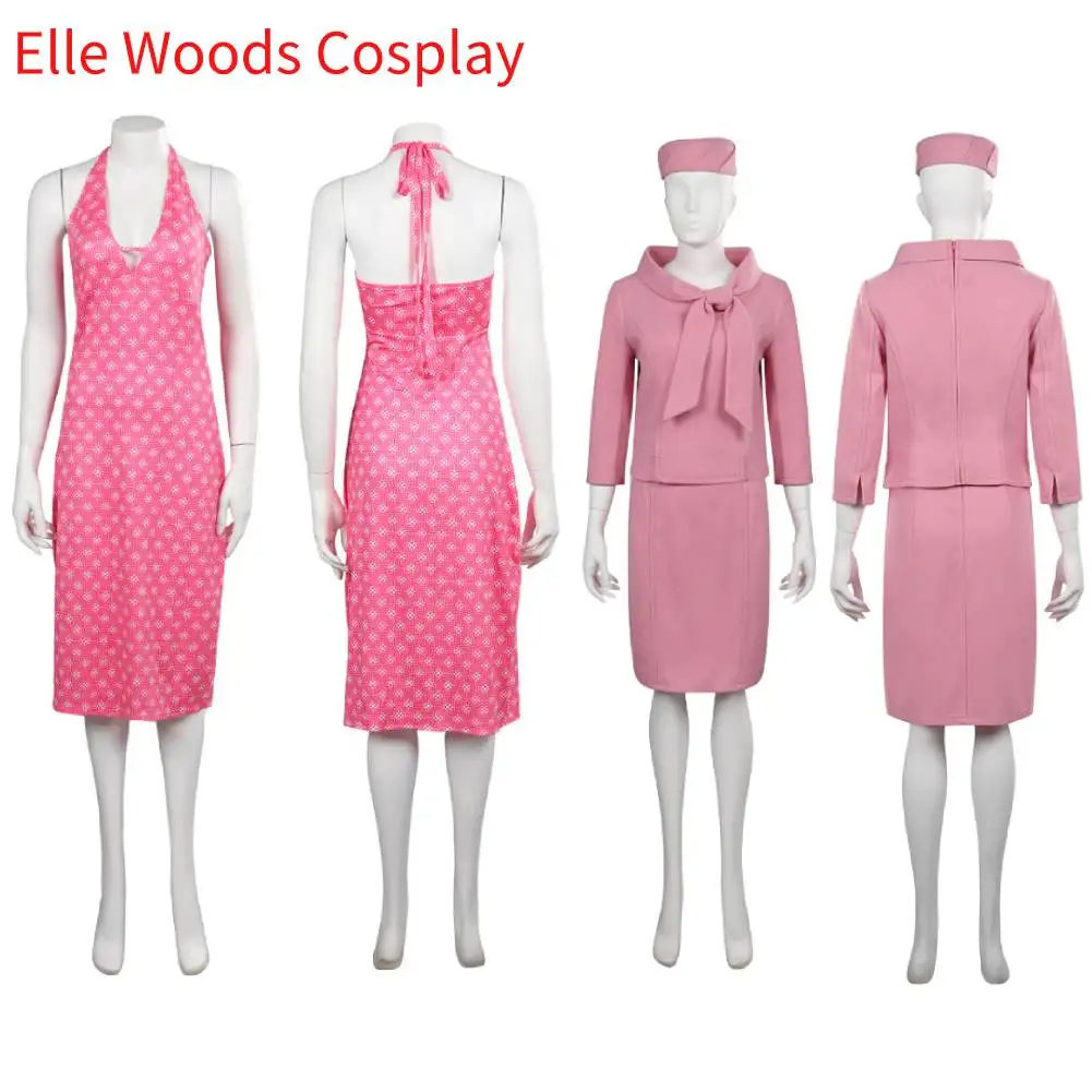 

TV Legally Blonde Elle Woods Cosplay Pink Dress Costume Outfits For Adult Women Lady Halloween Carnival Suit