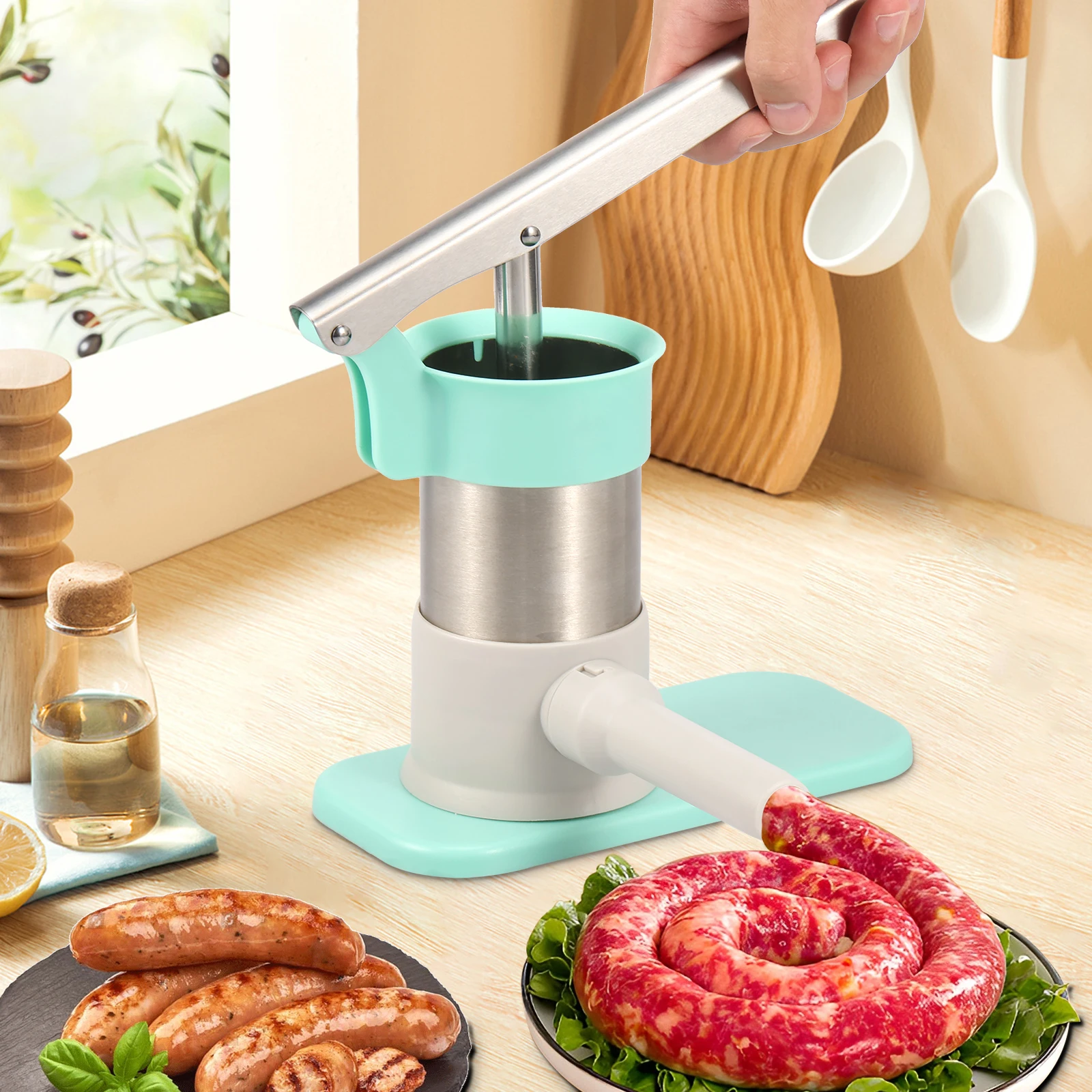 Sausage Stuffer Stainless Steel Sausage Making Tool with 4 Stuffing Tubes Stuffer Machine Removable Meat Filling Machine sausage stuffer
