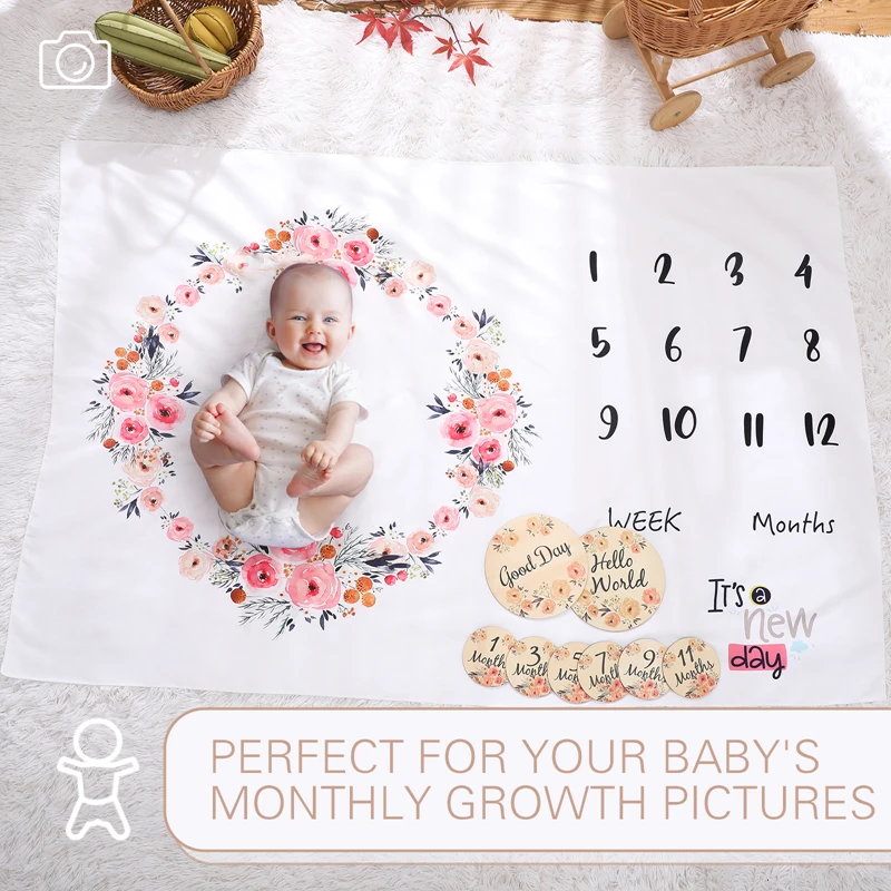 best newborn photographers near me Bopoobo 8PCS Newborn Baby Monthly Growth Milestone Blanket Photography Props with Babe Hair Band Milestone Card Baby Accessories Baby Souvenirs discount