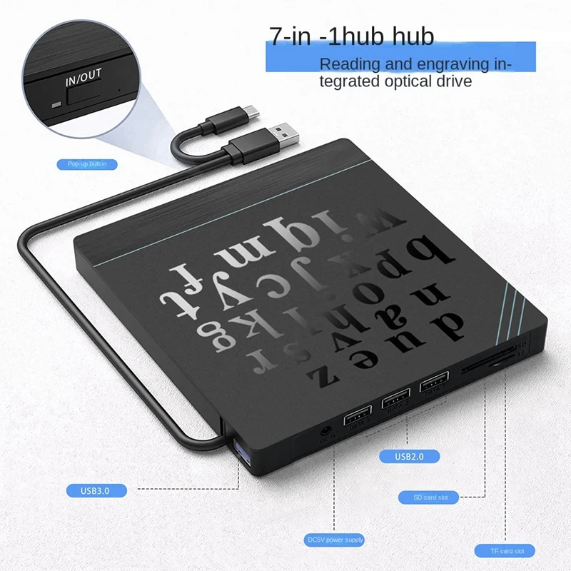 외장 DVD 광학 드라이브, 노트북 데스크탑 범용 다기능 CD 버너, 내구성 있는 외장 광학 드라이브 플레이어, USB3.0