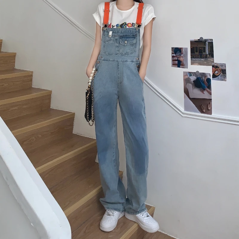 

Ladies Fashion Slouchy Baggy Jeans Jumpsuit Women Clothes Female Girls Streetwear Wide Legs Denim Strap Pants BVy7558