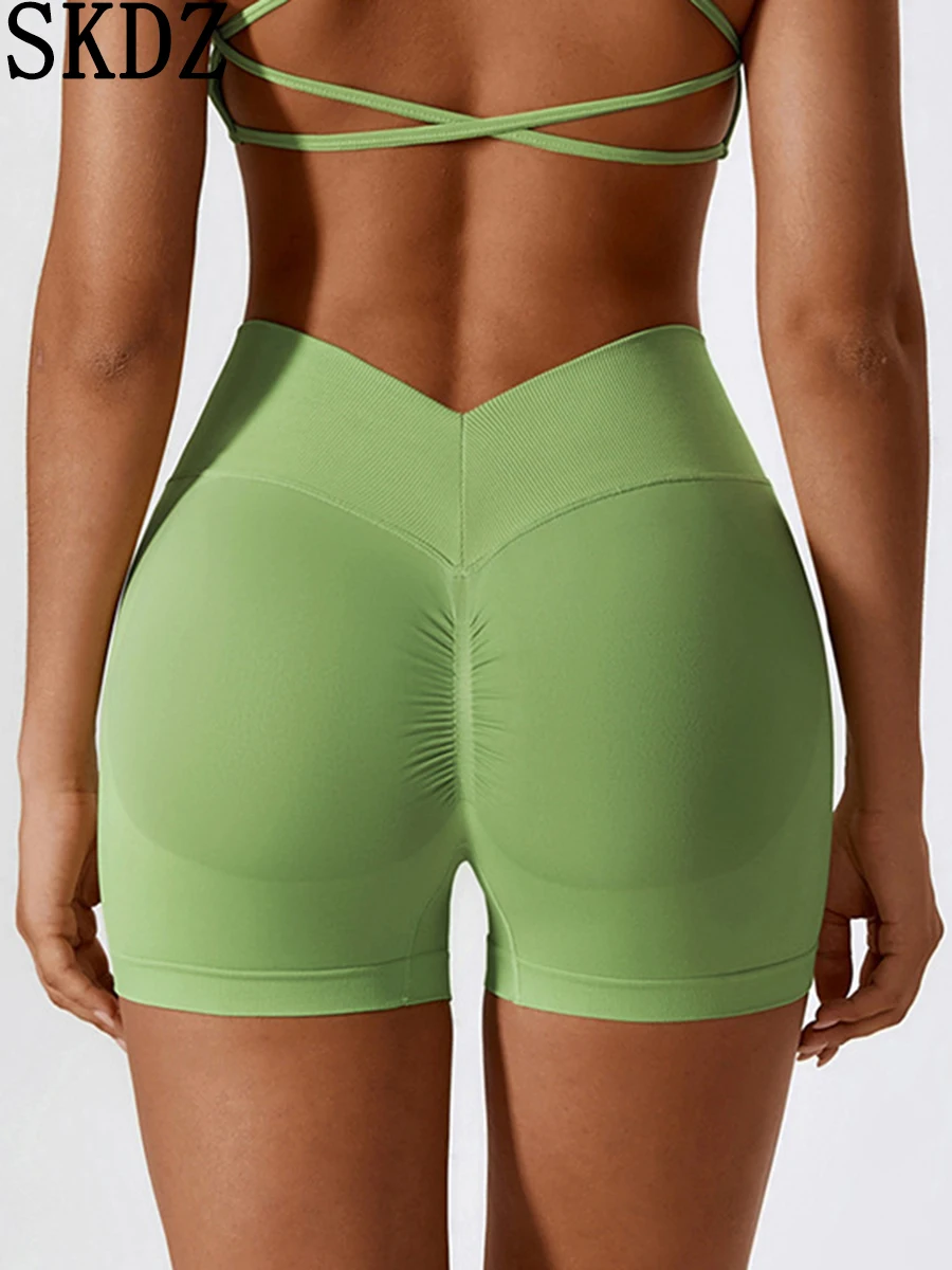 

Sports Seamless High Waist Yoga Shorts Solid Color Abdominal Tightening and Hip Lifting Outwear Running Fitness Pants