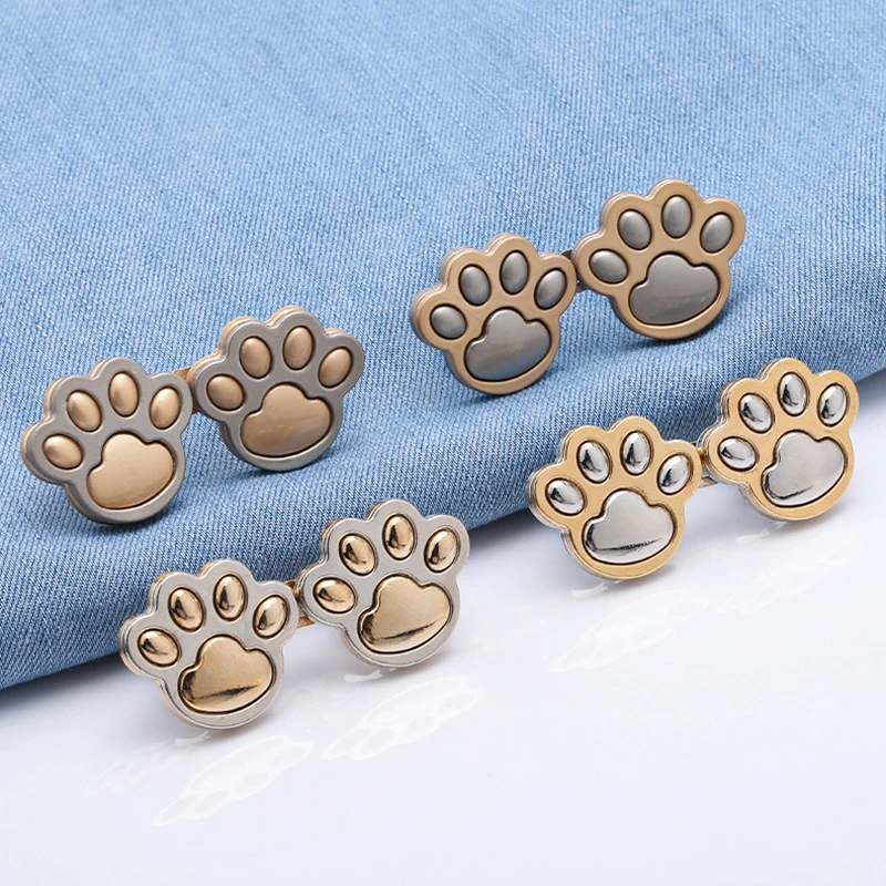 2Pcs Cat Paw Shaped Adjustable Jean Button Waist Buckle Snap Pants Buckle Extender Replacement Jeans Button Attacher Pins 3