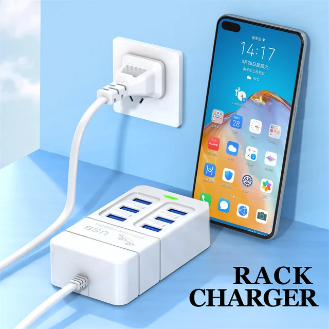 35W Multiport USB Charger PD Type C Fast Charging EU US Plug Wall Charger USB Hub Adapter 6 Ports USB Quick Mobile Phone Charger 6