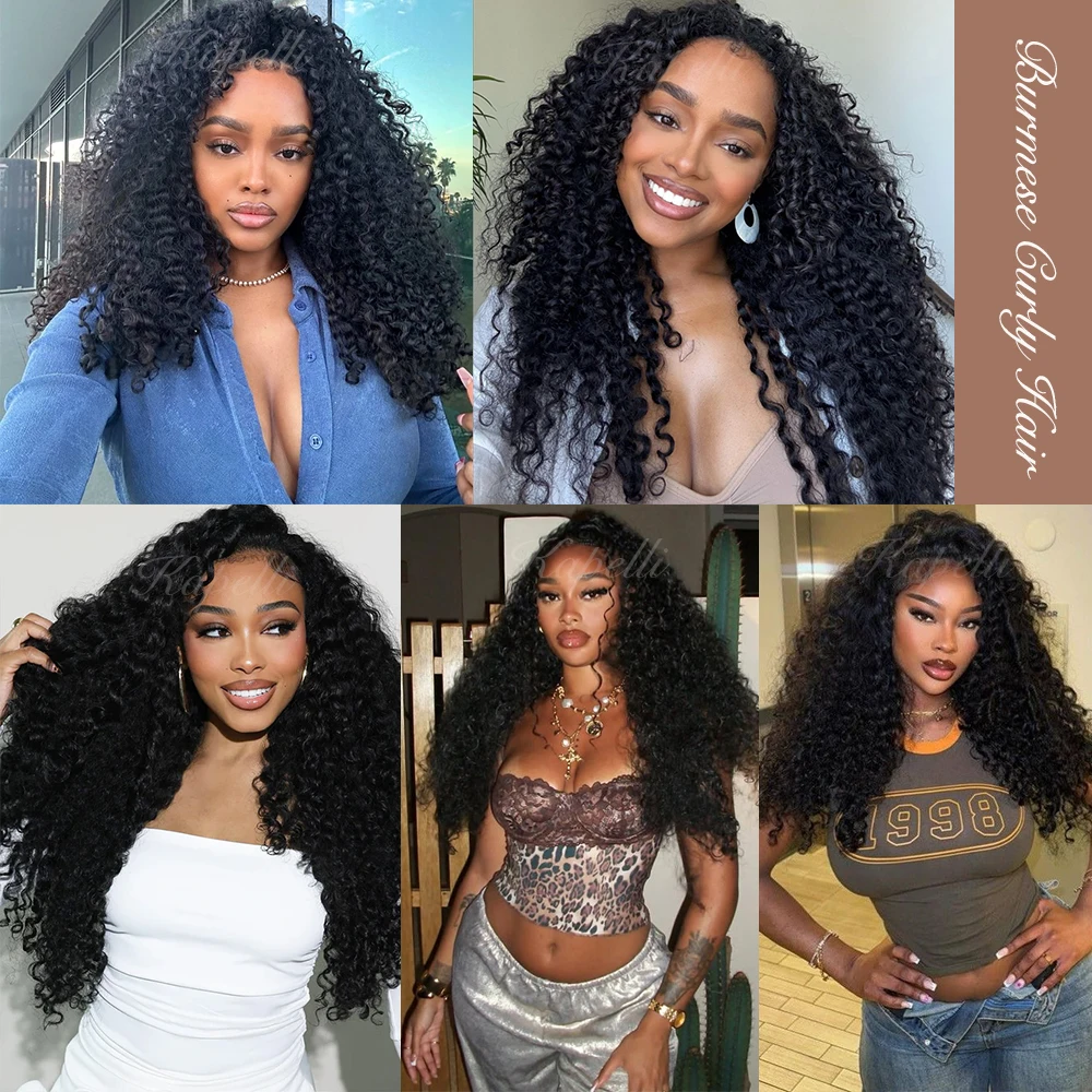 30inch Burmese Curly Hair Bundles 15A Burmese Curly Weave Bundles Deal 100% Raw Human Hair Ocean Spiral Curly Hair Extensions 6