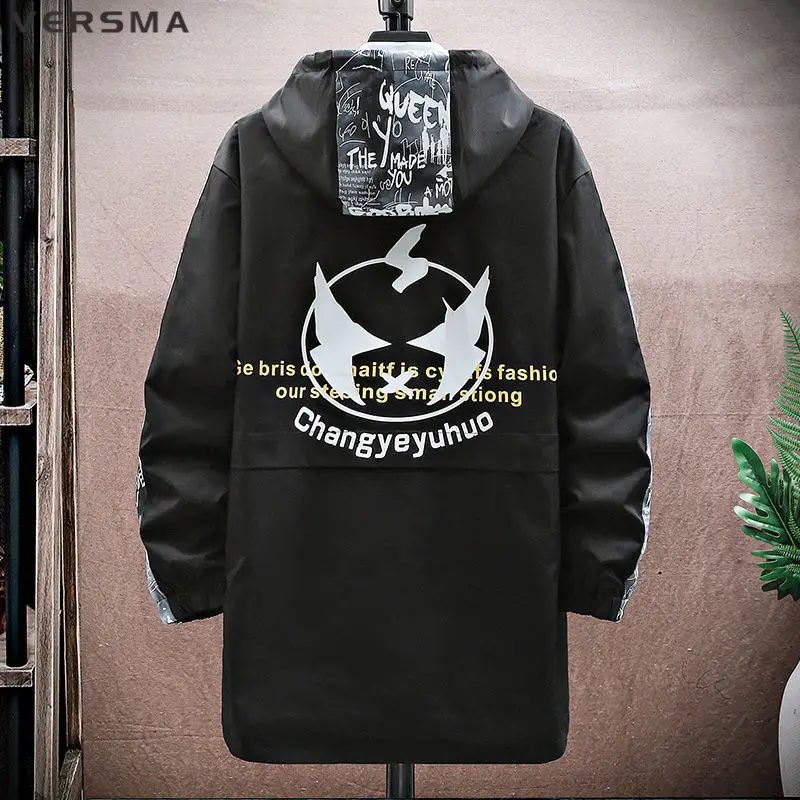 VERSMA Japanese Cargo Trench Men Loose Windbreaker Jackets Coats Vintage Streetwear Oversize Long Sleeve Male Clothing Plus Size