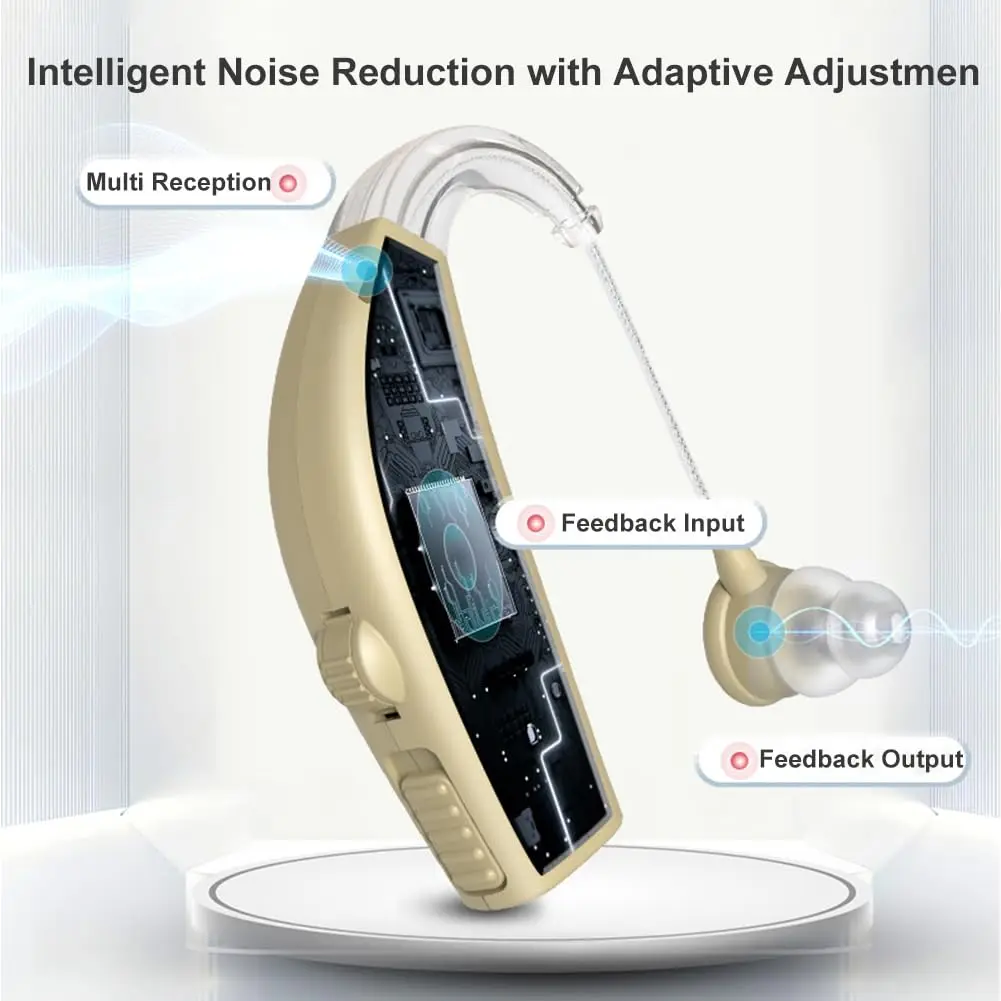 Hearing aid, rechargeable for seniors, noise reduction, 5-level volume adjustment, clear sound, with charging case 6