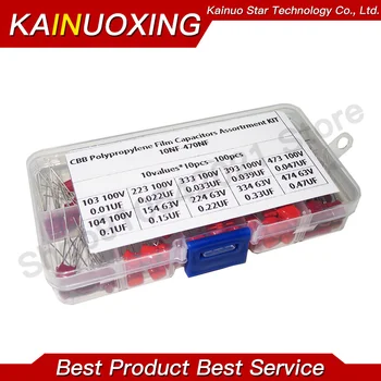 Kit di assortimento di condensatori a film in poliestere metallizzato da 100 pezzi 10nF ~ 470nF Campioni ad alta precisione e stabilità Set di condensatori CBB