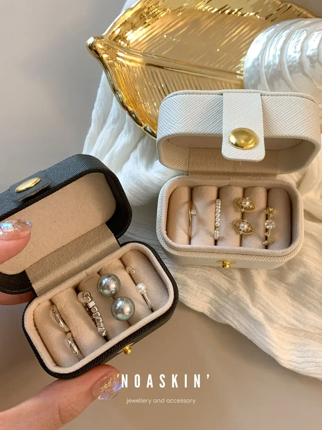 Mini Ring Box Portable Small Jewelry Organizer Display Travel Simple Mini Gift Case Boxes Leather Earring Necklace Holder