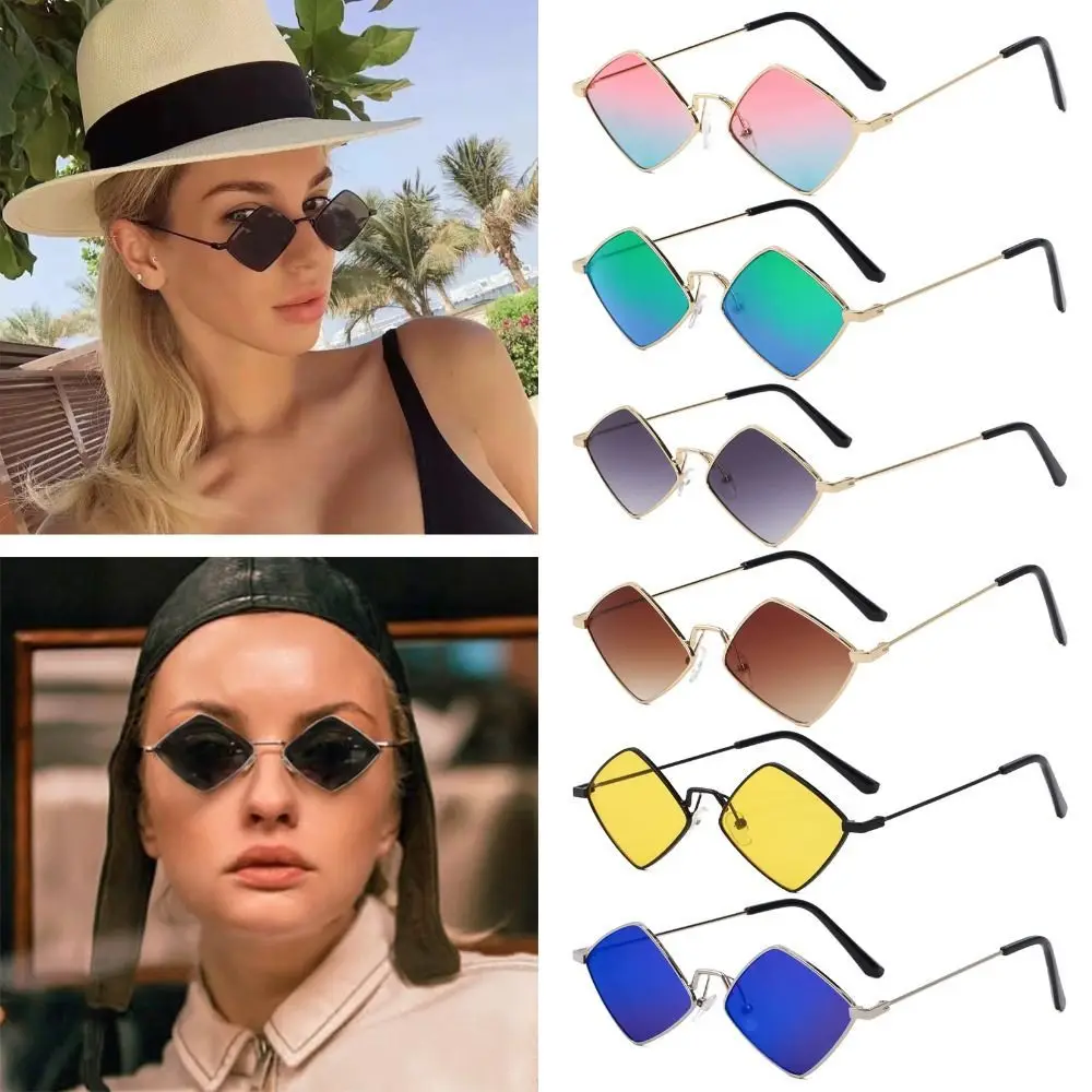 

Солнцезащитные очки в ретро-стиле для мужчин и женщин, маленькие модные, в форме бриллианта, с металлической квадратной оправой, фотоаксессуары, 2023