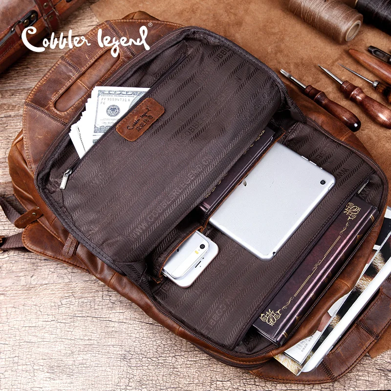 Cobbler Legend 2023 Men's Leather Retro Backpack Solid Color Large-capacity Shoulder Travel School Bag Suitable for Teenagers