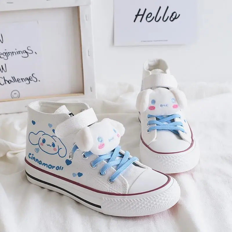 

Sanrio Kawaii Anime Cinnamoroll Children High Top Canvas Shoes Girl Heart Sweet Cute Cartoon Doll Shoes Tide Gift for Kids