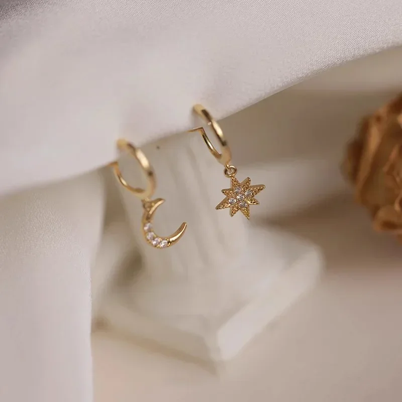 Sterling Silver Daisy Earrings – Asymmetric Cuff & Chain Design, CZ Stones, Rhodium Plated – Dangling Crawler Earrings For Women