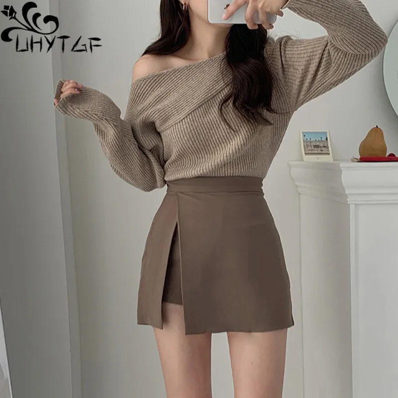 

UHYTGF Skirt For Women Summer Side Slit Show Thin High Waist Sexy Korean Versatile New Women's Half-Body Skirt 134