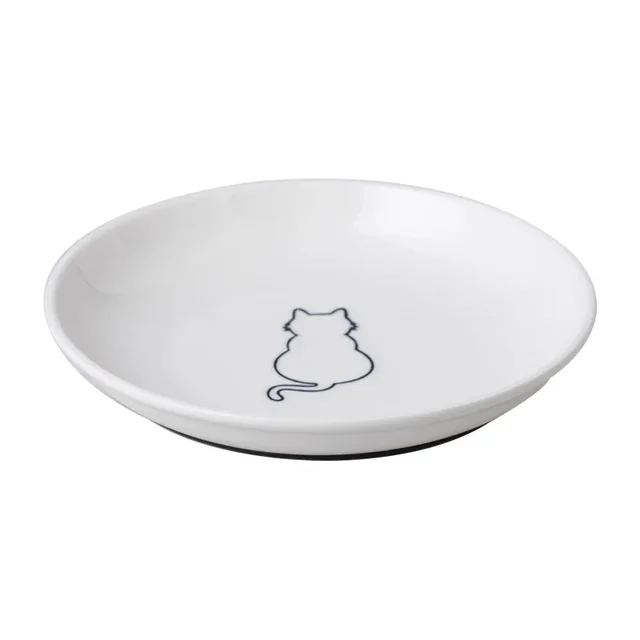 Ceramic Cat Plates with Silicone Anti Slip Pad Pet Bowl Snack Can Container 4