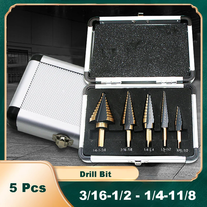 

5Pcs Cobalt Step Drill HSS 4241 High Speed Steel Drill Titanium Cone Drill Bit Inch Metal Wood Perforator Hole Cutter Tool