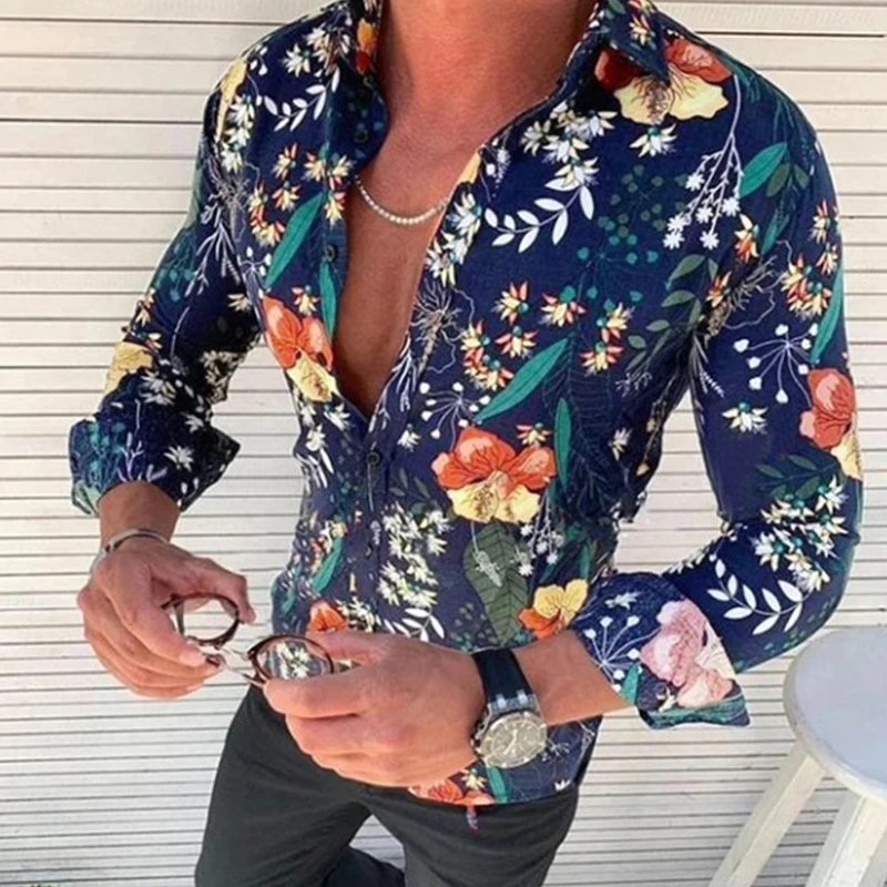 

Luxury Golden Large Size S-6XL Fashion Boutique Printed Casual Mens Long-sleeved Shirt Design Dress Tuxedo Slim Fit Shirt Male