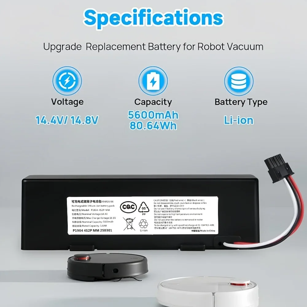 14.4V Li-Ion Battery for Xiaomi Mop 2S / Mop Pro/Mop P, Compatible with Mijia STYTJ02YM,XMSTJQR2S Vacuum Cleaner Robot Battery