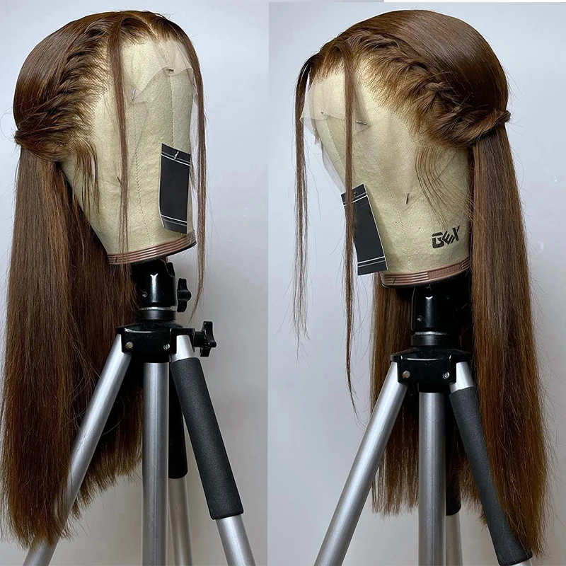 

Soft 26" Long Dark Brown Straight Preplucked 180%Density Glueless Lace Front Wig For Black Women With BabyHair Daily Cosplay
