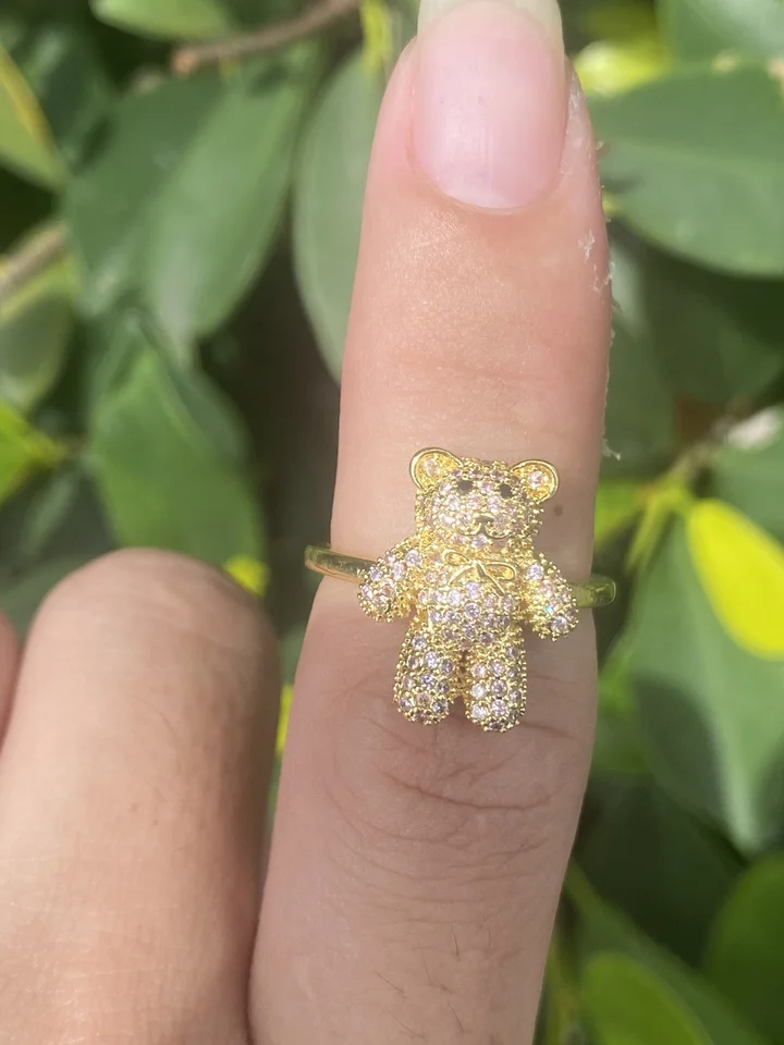 Pink glitter teddy bear ring