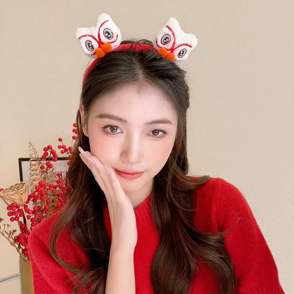Red Hairband 2024 Happy New Year Headband Lion Dance Cartoon Dragon Doll Headband Child Headwear New Year Headwear