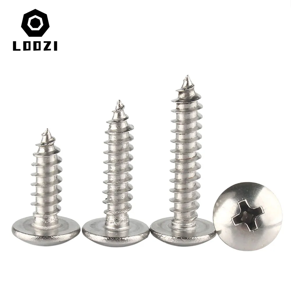 304 Stainless Steel Cross Recessed Truss Head Self Tapping Screw Phillips Mushroom Head Wood Screws 10/20/50pcs M3 M4 M5 M6