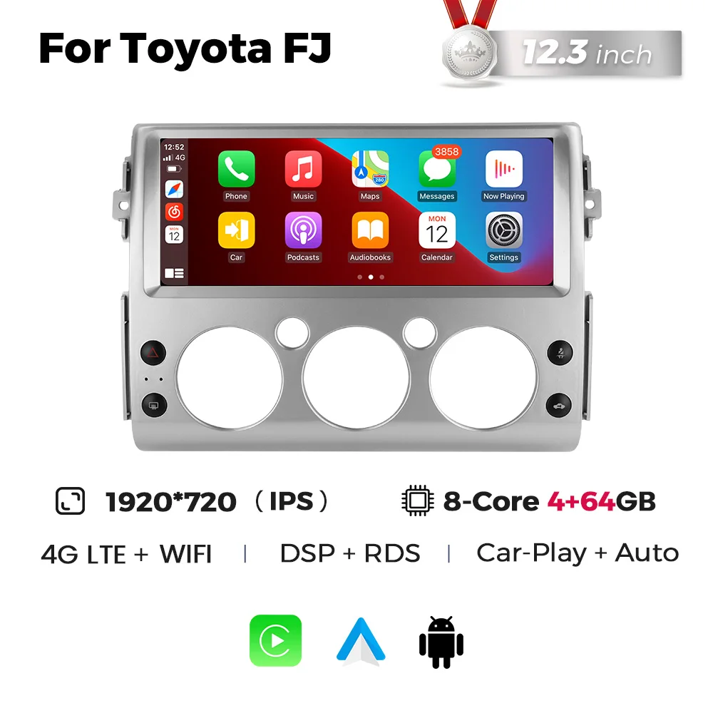 thumbnail image 1 of Radio para coche Android Auto con CarPlay inalámbrico Navifly de 12,3 pulgadas con Android para Toyota FJ Cruiser 6+128 GB, 8 núcleos, BT5.0, GPS, WiFi, 4G, DSP, RDS, 1 of 5