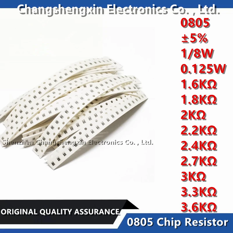 

100PCS 0805 SMT Chip Resistor Tolerance ±5% 1/8W 0.125W Resistance 1.6KΩ 1.82KΩ 2.2KΩ 2.4KΩ 2.7KΩ 3KΩ 3.3KΩ 3.6KΩ Ohms