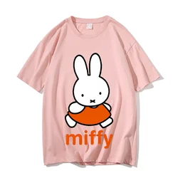 Miffy Kawaii Cartoon Print Candy Color Cotton T - Shirt - Adults Casual Summer Short Sleeve Fashion Top Gift - L (MFF140)