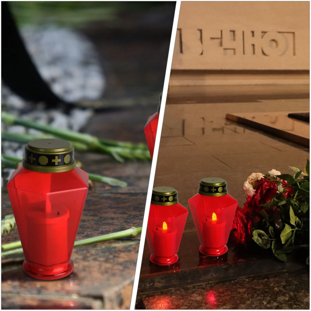 

2 Pcs Table Decor LED Cemetery Light Fake Candles Religious Lamps Decorate Flameless Outdoor Garden