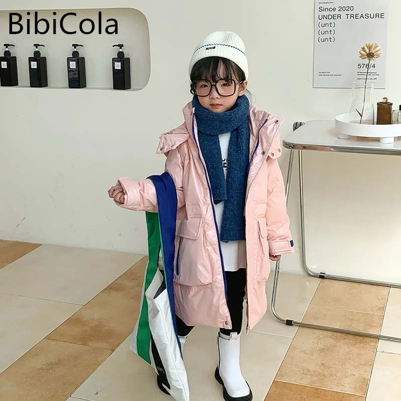 

-30 Degrees winter children's down jacket Boys black hooded thick long coat Girls waterproof & warm outerwear Natural fur collar