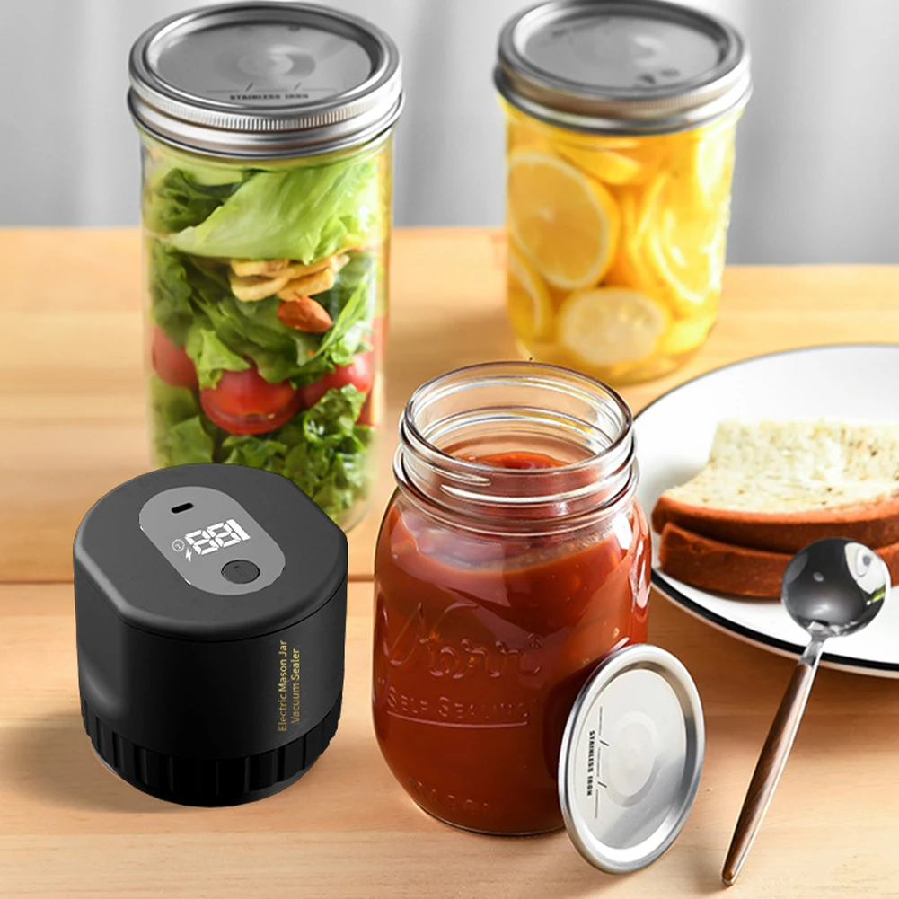Electric Mason Jar Vacuum Sealer Cordless Canning Vacuum Sealer Can Seal Pump Kit for Wide Mouth Jars Fermentation with Mason 4
