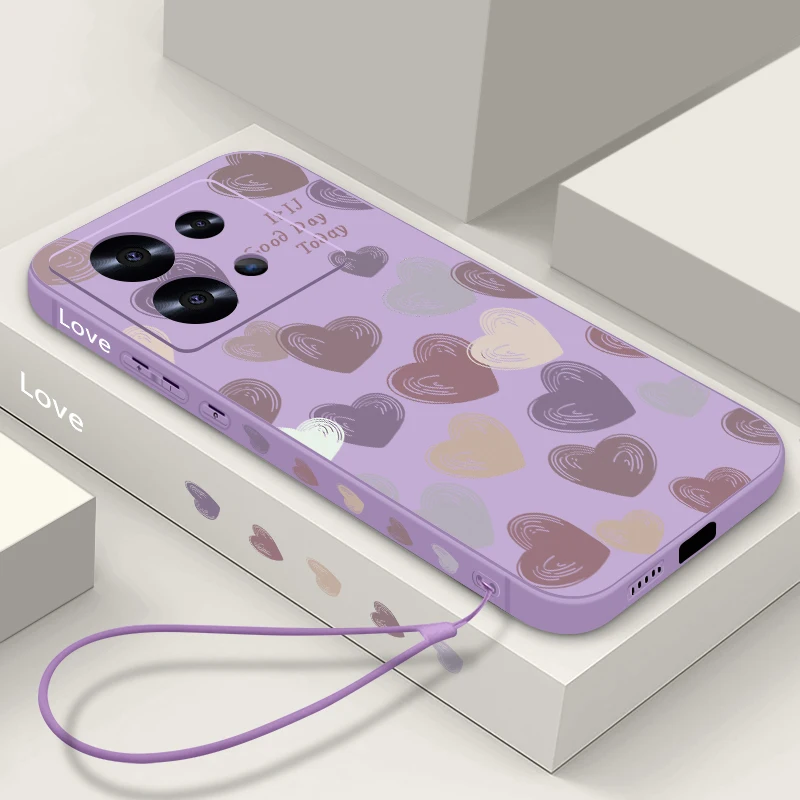 Candy Color Love Hearts Phone Case with Lanyard