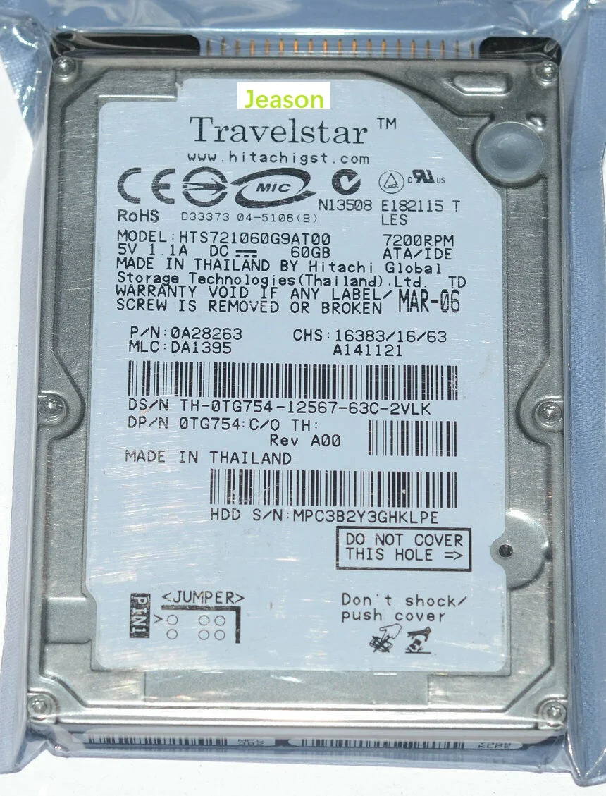 Per Hitachi 60Gb 7200Rpm Hts721060G9At00 Disco Rigido Per Laptop Ide Da 2.5"