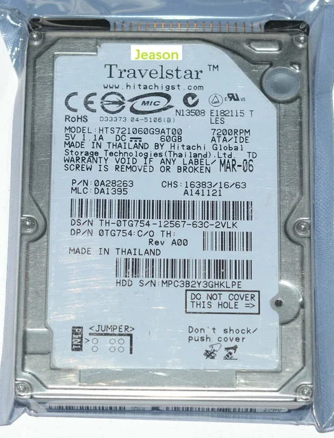 100% OK HTS726060M9AT00 HITACHI 60 GB 2,5" 7200 RPM 8 MB Disco - Foto 8