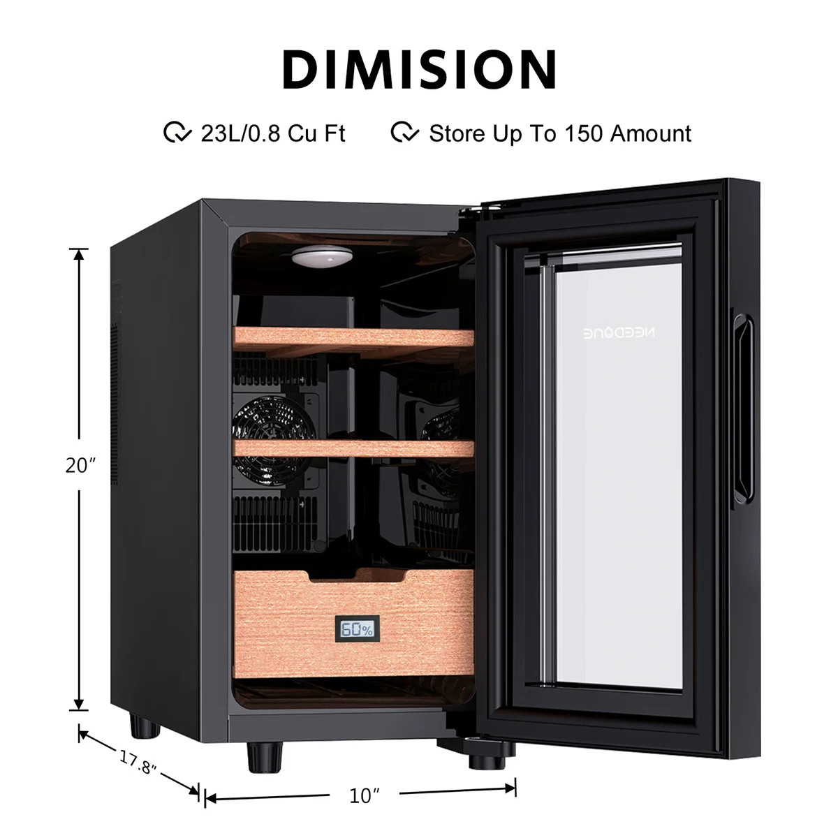 NEEDONE Humidor 23L with Cooling and Heating Temperature Control System Electric Cooler for 150 Counts with Digital Hygrometer 6