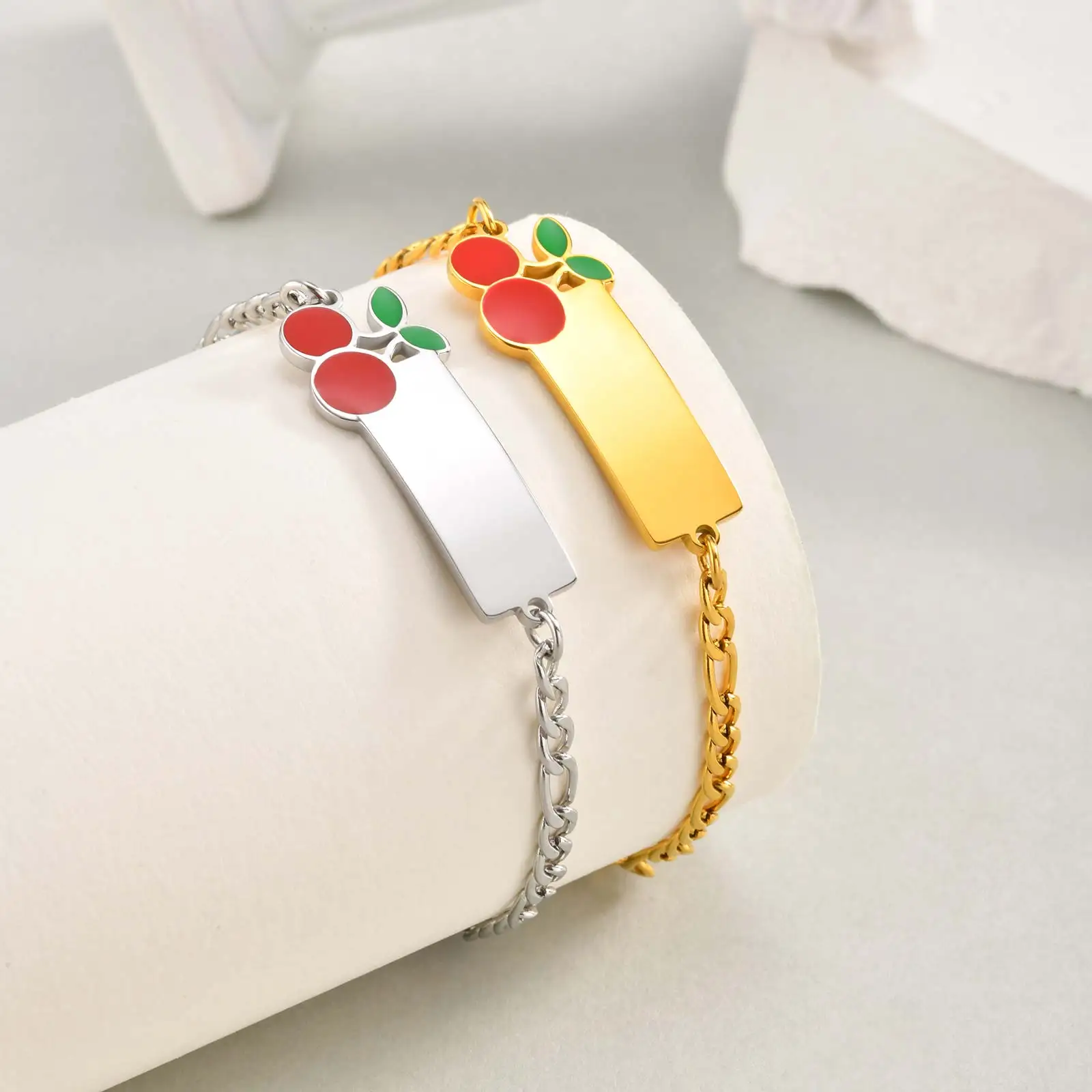Personalisierte Namens-ID-Armbänder mit Gravur für Mädchen, Jungen, Babys, nicht allergisch, Edelstahl-Kette, Kirscharmband, individueller Schmuck – Detail 6