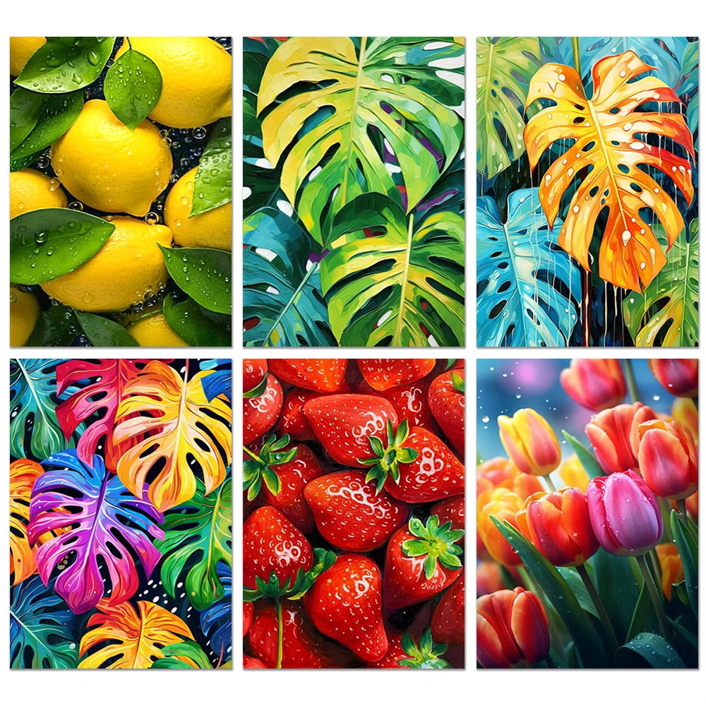 다이아몬드 페인팅 자수 홈 데코 DIY 키트, DMC 프린트 캔버스, 수공 예술 작품, 하우스 크로스 스티치. 10 5D DIY 다이아몬드 페인팅 녹지 잎 튤립 꽃 모자이크 자수 라인석 키트, 홈 주방 장식, 신제품