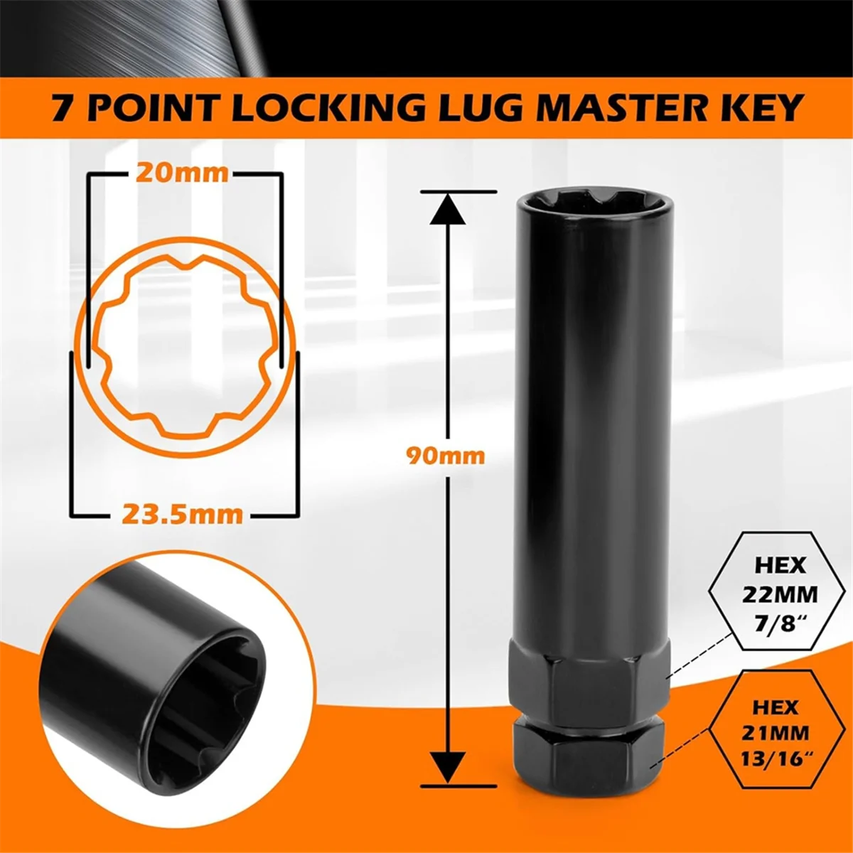 Small 6 Spline & 7 Spline Sockets Fuel Rim Lug Nut Key Wrench for Aftermarket Lugnuts 14x1.5, 14x2.0, 12x1.5, 12x1.25&mdash;L49A